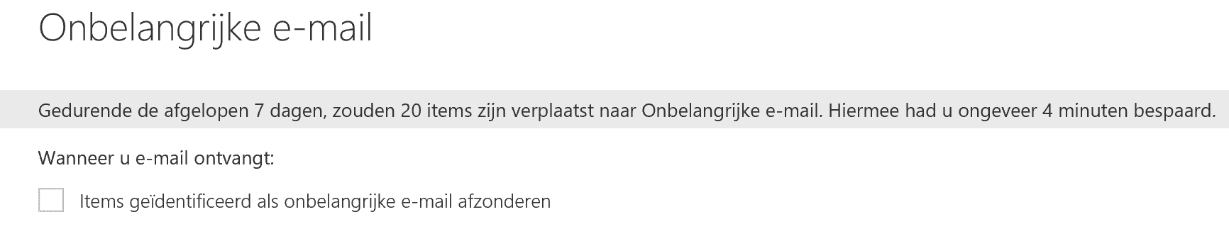 Onbelangrijke mail Aanzetten