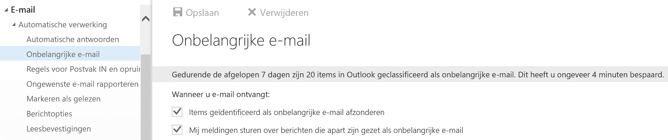 Onbelangrijke mail Uitzetten