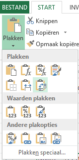 excel tabel koppeling plak spec knop uitvouwen