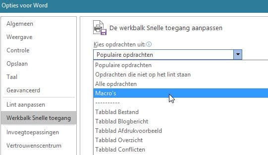 opschoonmacro 8 snelle toegang macro