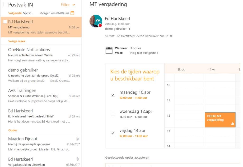 Datumprikker 4 Ontvangen Mailverzoek demo