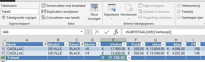 subtotalen 8 tabel