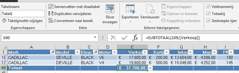 subtotalen 8 tabel