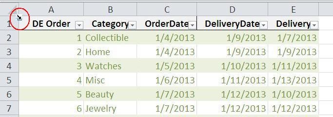 Excel tabel 11 eenkliks selectie