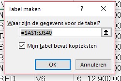 Excel tabel 2 tabelbereik