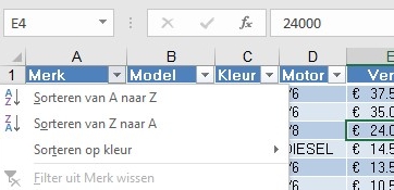 Excel tabel 3a sort filter