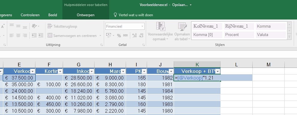 Excel tabel 6 namen gebruiken