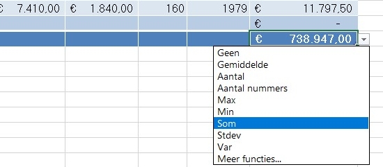 Excel tabel 7 totaalrij