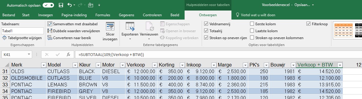 Excel tabel 8 eerste rij blokkeer