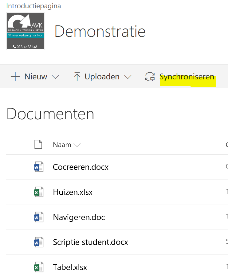 offline 1 demonstratie syncknop