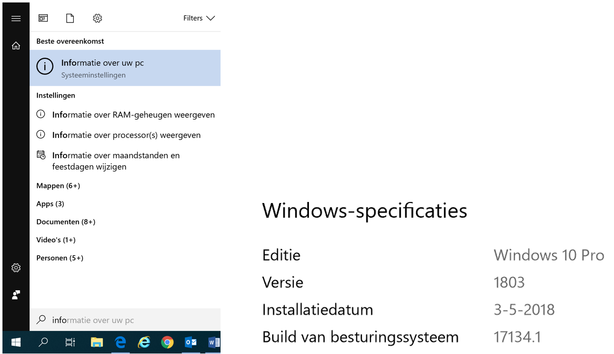 W10 1 Informatie over uw Pc en versie