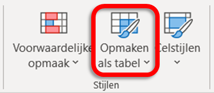 tabel maken in excel