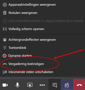 Teams vergadering verlaten