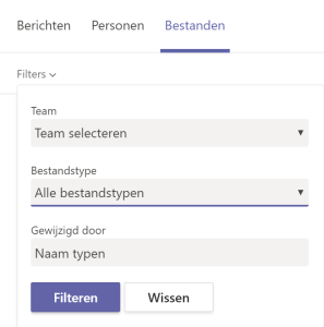 Zoeken in MS Teams 2 - Filters bestanden