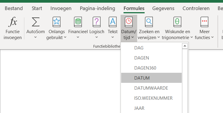 Functiebibliotheek Datums in Excel