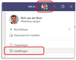 Melding instellingen in Teams