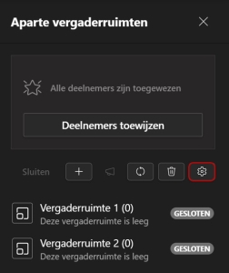 Instellingen Breakout rooms Teams