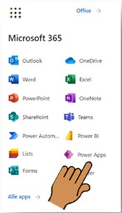 Power Apps in Microsoft 365 menu selecteren