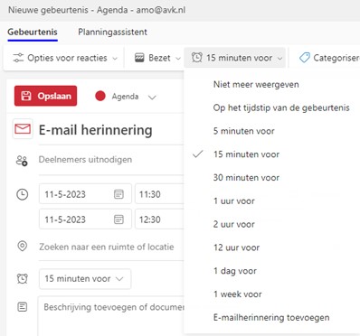 Een e-mail herinnering instellen in Outlook Online